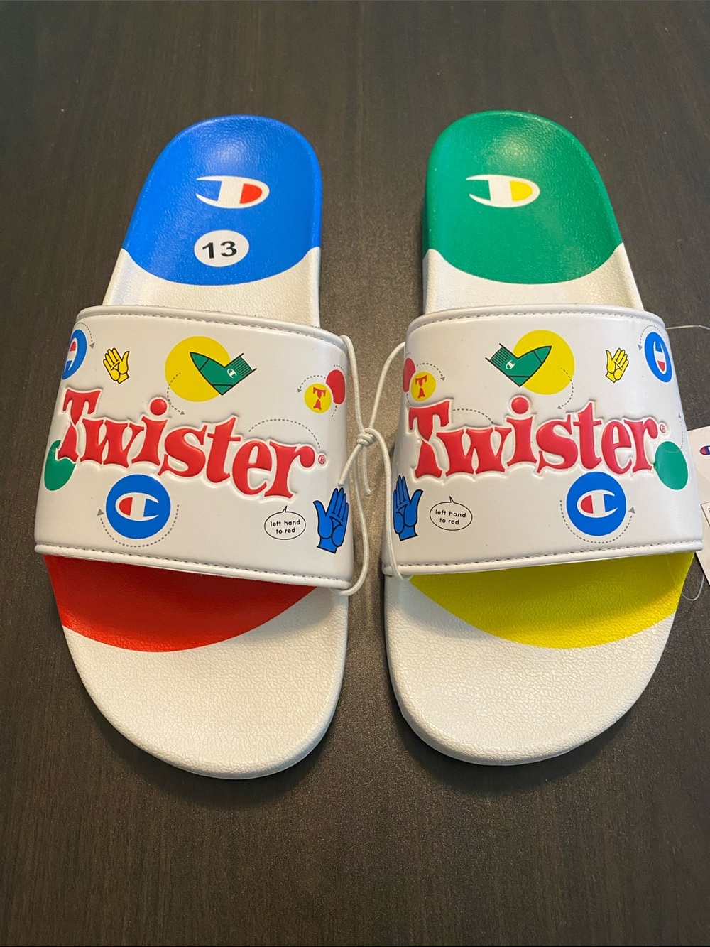 NWT Champion Twister IPO Twister White Multi-Color Slide Size 13